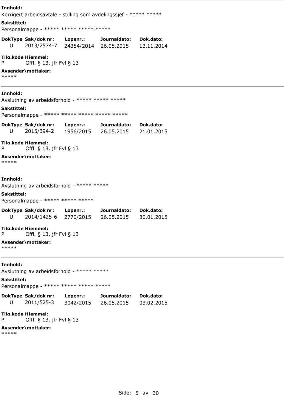 2014 Avslutning av arbeidsforhold - ersonalmappe - 2015/394-2 1956/2015 21.01.2015 Avslutning av arbeidsforhold - ersonalmappe - 2014/1425-6 2770/2015 30.