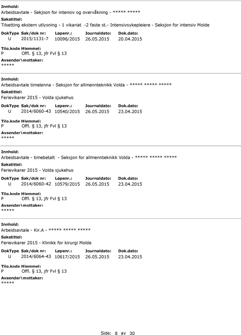 2015 Arbeidsavtale timelønna - Seksjon for allmennteknikk Volda - Ferievikarer 2015 - Volda sjukehus 2014/6060-43 10540/2015 23.04.