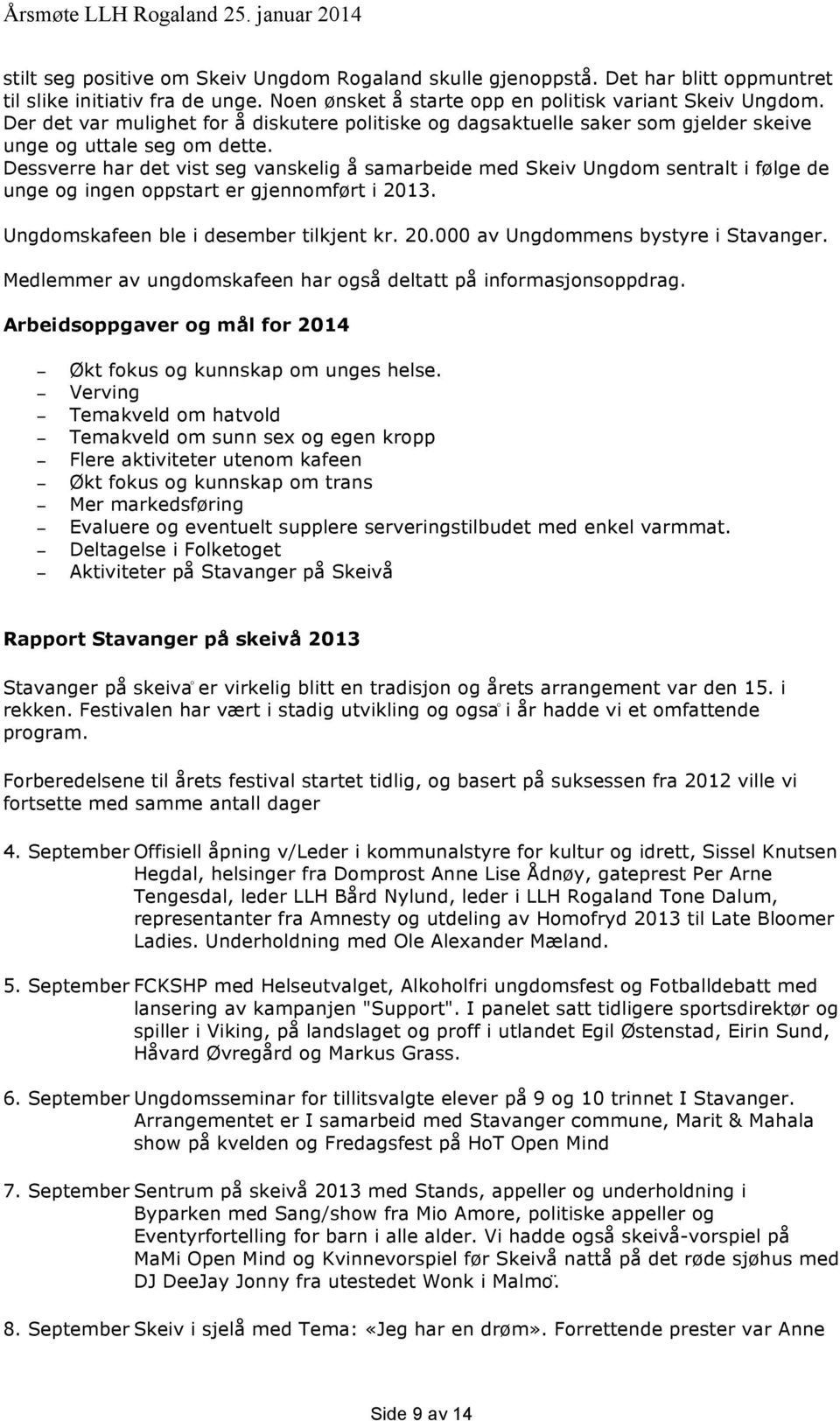 Dessverre har det vist seg vanskelig å samarbeide med Skeiv Ungdom sentralt i følge de unge og ingen oppstart er gjennomført i 2013. Ungdomskafeen ble i desember tilkjent kr. 20.000 av Ungdommens bystyre i Stavanger.