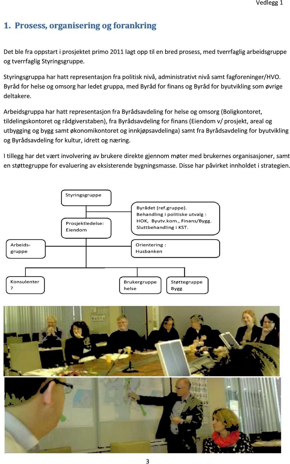 Arbeidsgruppahar hatt representasjonfra Byrådsavdelingfor helseog omsorg(boligkontoret, tildelingskontoretog rådgiverstaben),fra Byrådsavdelingfor finans(eiendomv/ prosjekt,arealog utbyggingog bygg