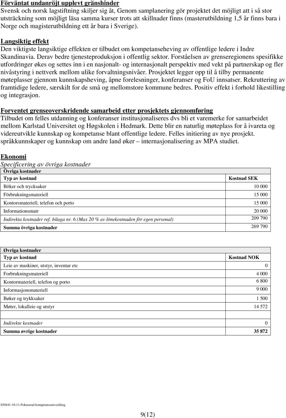 Langsiktig effekt Den viktigste langsiktige effekten er tilbudet om kompetanseheving av offentlige ledere i Indre Skandinavia. Derav bedre tjenesteproduksjon i offentlig sektor.