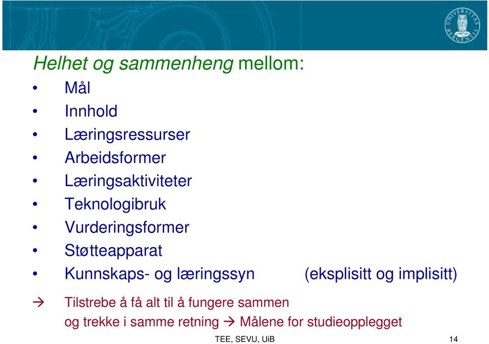 og læringssyn (eksplisitt og implisitt) Tilstrebe å få alt til å fungere