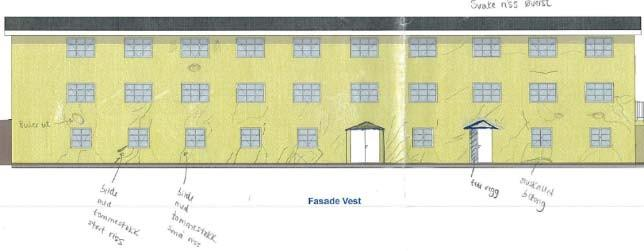 4 Konklusjon 4.3 Utvendige vegger Figur 4-5 Fasade øst Figur 4-6 Fasade vest Tilstandsgrad for utvendige vegger: TG 1, TG2 og TG 3. Konsekvensgrad for innvendige vegger: KG 2 og KG 3.