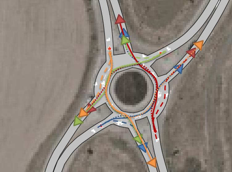 Forsinkelse (s) Figur 94 Rundkjøring på Frogner med modifisert geometri Figur 95 viser forsinkelsesverdier på de fire tilfartene da trafikkvolumet fra 8. mai lå til grunn for simuleringen.