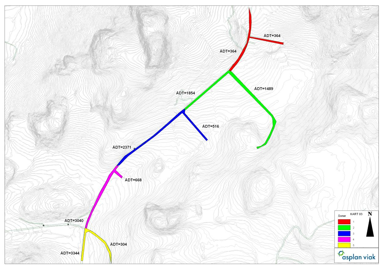 5 STØYSONEKART Det er vist støysonekart, ihht grenseverdier i T-1442. Det er vist støysituasjon før og etter tiltak.