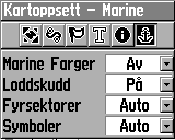 Oppsett av Geocache Du finner mer informasjon om geocaching ved å gå til www.geocaching.com. Hovedsider Siden Kartoppsett Marine Marine Farger - slår farger av eller på.