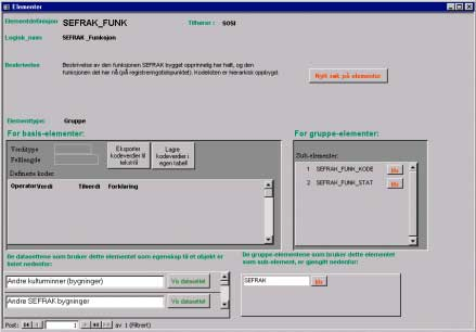 Viser eventuelt hvilke gruppeelement som benytter elementet som sub-element Figur 14. Skjema som viser elementdefinisjonen, her for et gruppe element.