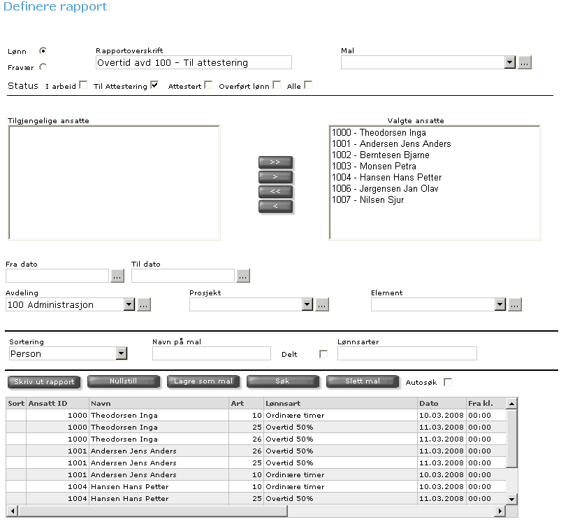 Bruk Web-Registrering 3. Skriv inn en overskrift på rapporten i feltet Rapportoverskrift. 4. Velg hvilke data du vil rapportere ved å merke aktuell status(er) til høyre for Status.