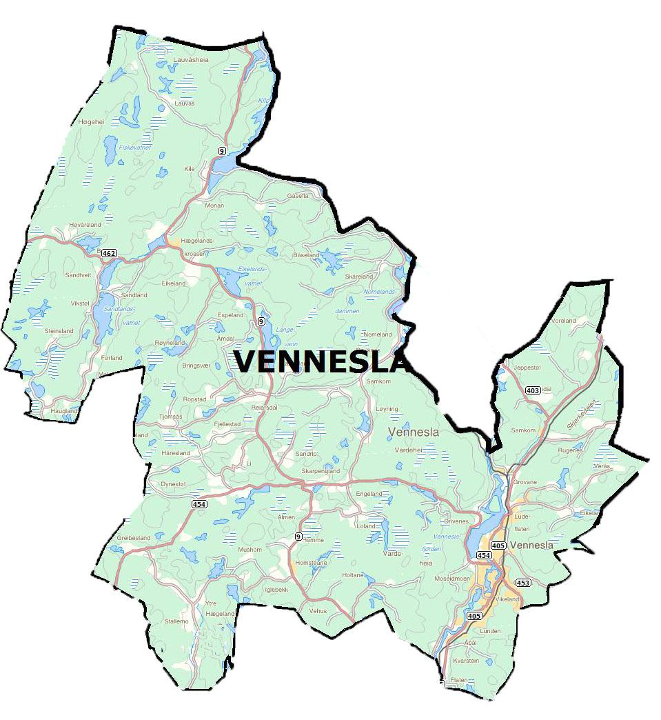 2 Planområdet 2.1 Oversikt over planområdet Kommunedelplanen vil hovedsakelig omfatte sykkeltraseer langs riks- og fylkesveger i Vennesla kommune.