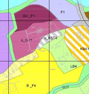 O_TJ_F1 forslag om tilbakeføring/omgjøring til o_kst og B_F4 Utsnitt venstre: 1. utkast til plan Utsnitt høyre: 2.