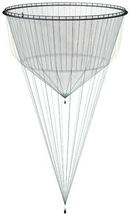 ENCA ENCA MED BUNNRING ENCA Notpose med konet form tilpasset rund flytekrage. Til utspiling av notposen kan to systemer benyttes, bunnring eller senterlodd.