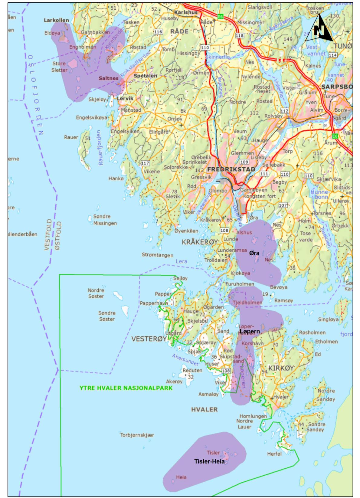 Figur 3-1 Oversiktskart som viser de ulike områdene som er tellet systematisk i perioden 1993-2012.