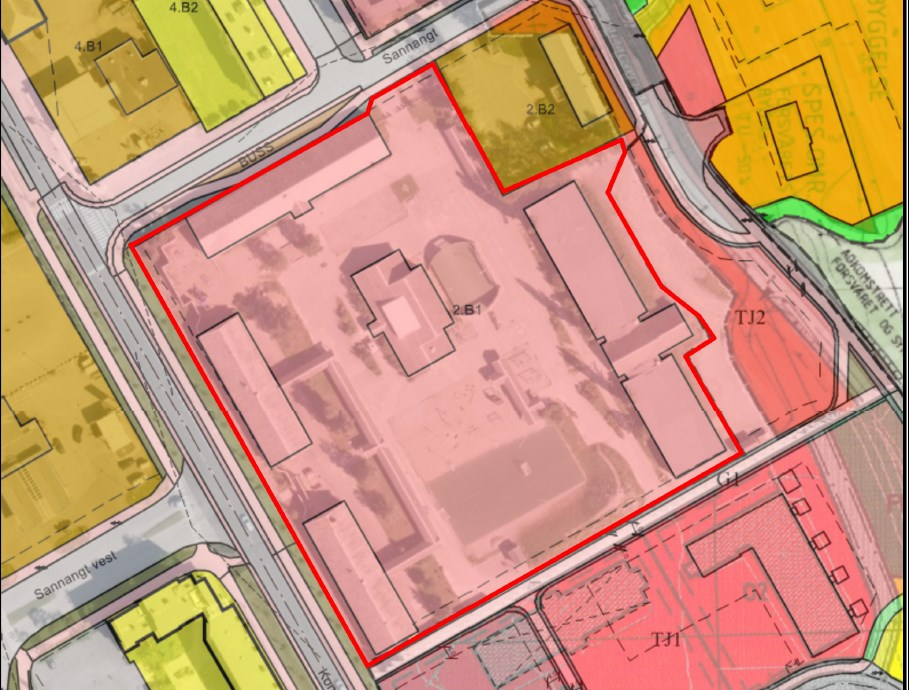 REGULERINGSPLAN SØRSIA BYDEL- ENDRING AV BESTEMMELSER FOR OMRÅDE 2.B1 PLANBESKRIVELSE Kartutsnitt fra reguleringsplan Sørsia bydel.