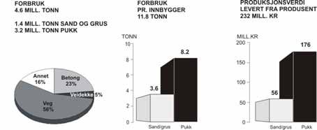 5.5 Forbruk Knapt 40% av den totale produksjonen av byggeråstoffer ble brukt i fylket. Eksportandelen (eksport både innen Norge og ut av landet) var over 60% av det totale produksjonsvolumet.