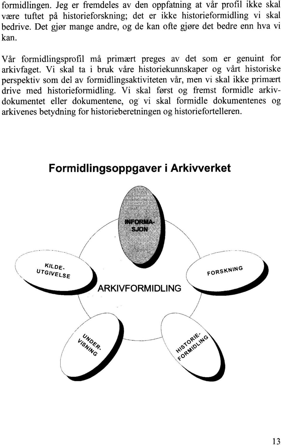 Vi skal ta i bruk våre historiekunnskaper og vårt historiske perspektiv som del av formidlingsaktiviteten vår, men vi skal ikke primært drive med historieformidling.