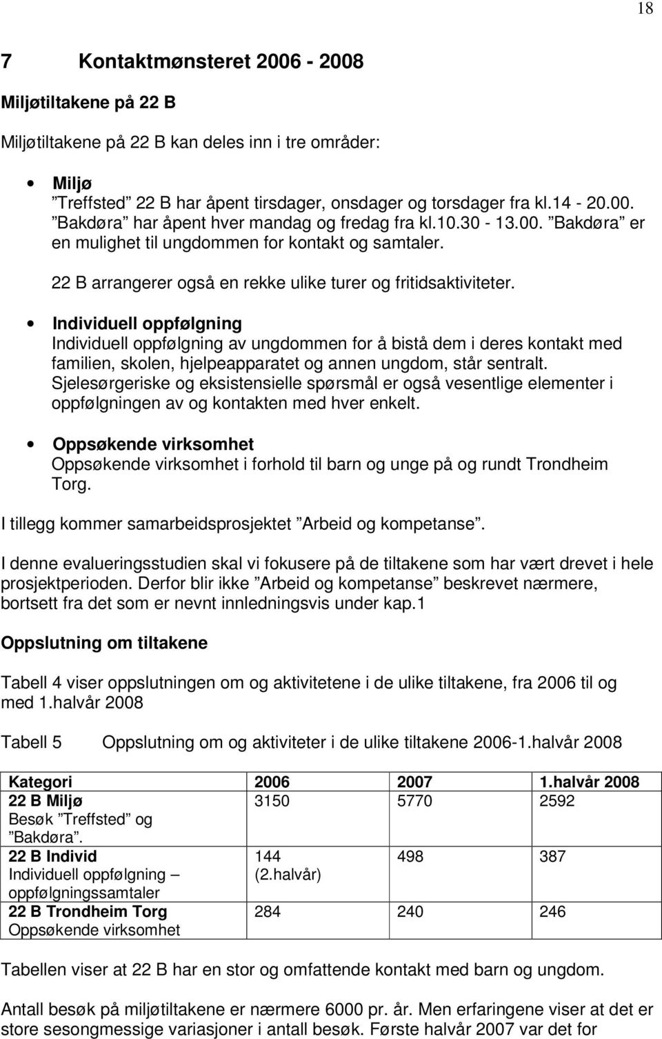 Individuell oppfølgning Individuell oppfølgning av ungdommen for å bistå dem i deres kontakt med familien, skolen, hjelpeapparatet og annen ungdom, står sentralt.