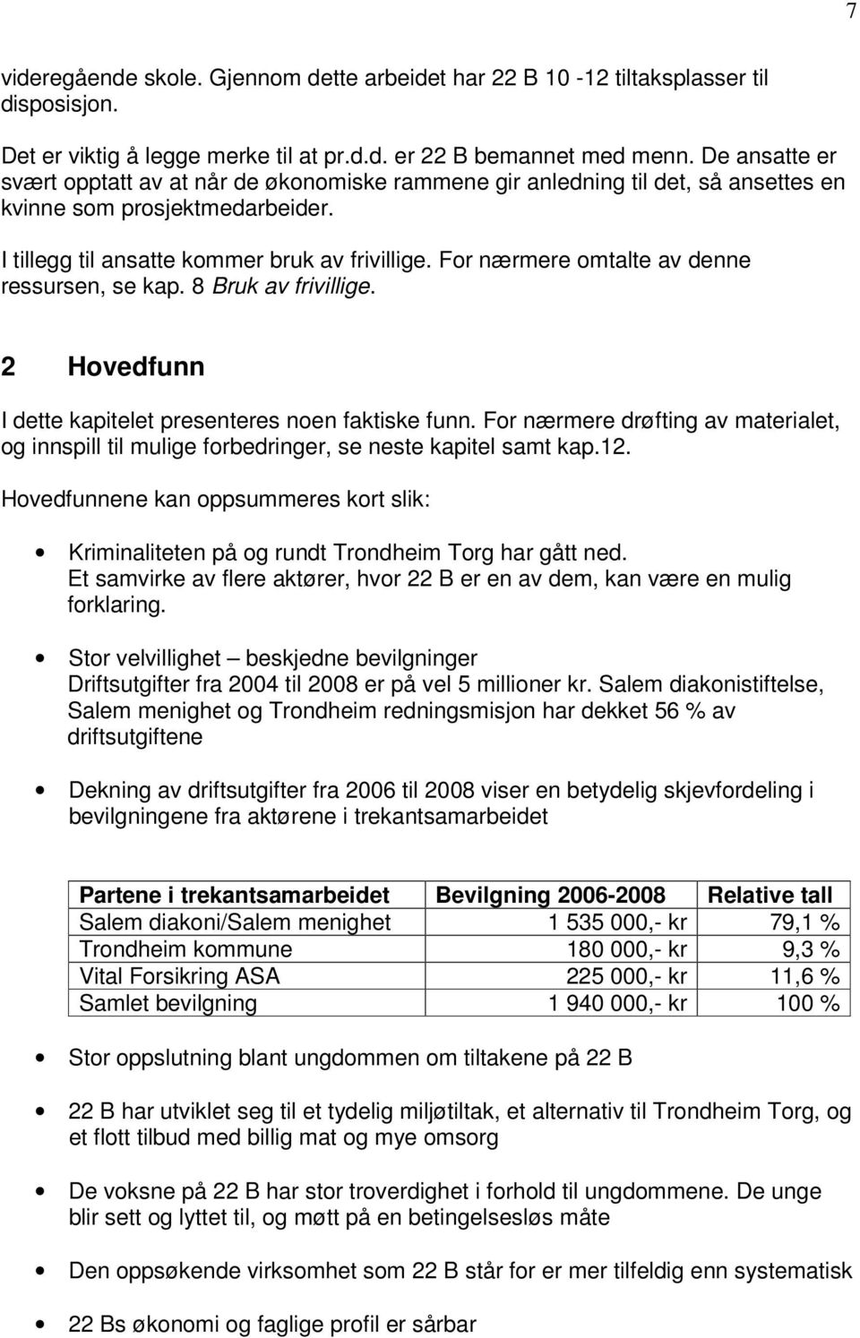 For nærmere omtalte av denne ressursen, se kap. 8 Bruk av frivillige. 2 Hovedfunn I dette kapitelet presenteres noen faktiske funn.