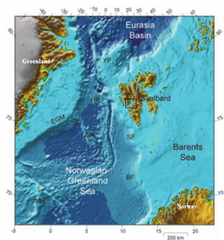 KAP.1 - INNLEDNING 1.1 Studieområdet Øygruppen Svalbard tilhører den nordligste delen av Norge og ligger mellom Barentshavet, Grønlandshavet, Norskehavet og Polhavet.