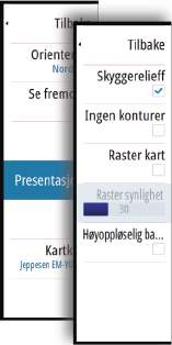 Jeppesen-spesifikke kartalternativer Orientering, Se fremover, 3D og Bytt kartkilde (beskrevet tidligere i denne delen) er felles for alle karttyper.