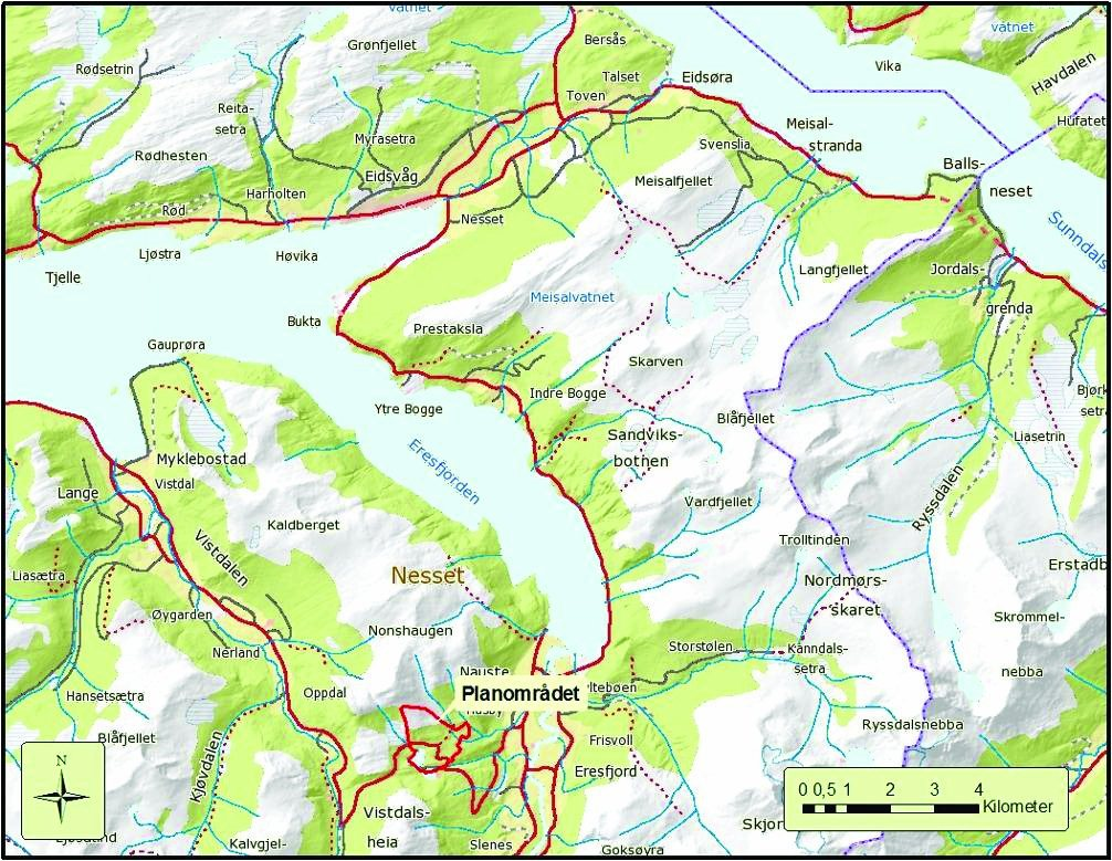2.0 Bakgrunn og formål med undersøkelsen Bakgrunnen for denne arkeologiske registreringa er utarbeidelse av reguleringsplan for Eresfjord og Vistdal skisenter, på gårdsnr.