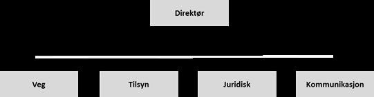 Tilknytningsform og organisasjonsstruktur Vegtilsynet er direkte underlagt vegdirektøren, med et organisatorisk og styringsmessig skille til Statens vegvesen.