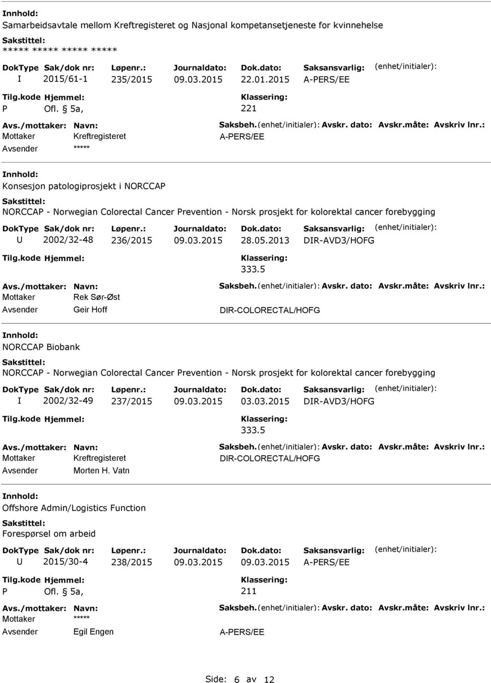 2013 DR-AVD3/HOFG 333.5 Avs./mottaker: Navn: Saksbeh. Avskr. dato: Avskr.måte: Avskriv lnr.