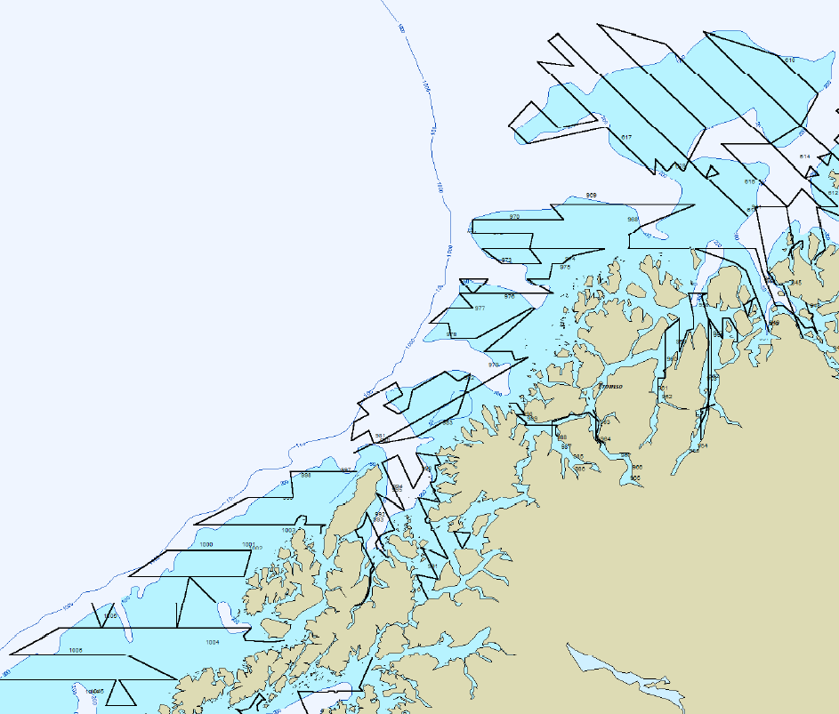 Figur 3 Finnmark. Standard integreringstransekt kysttokt Finnmark.