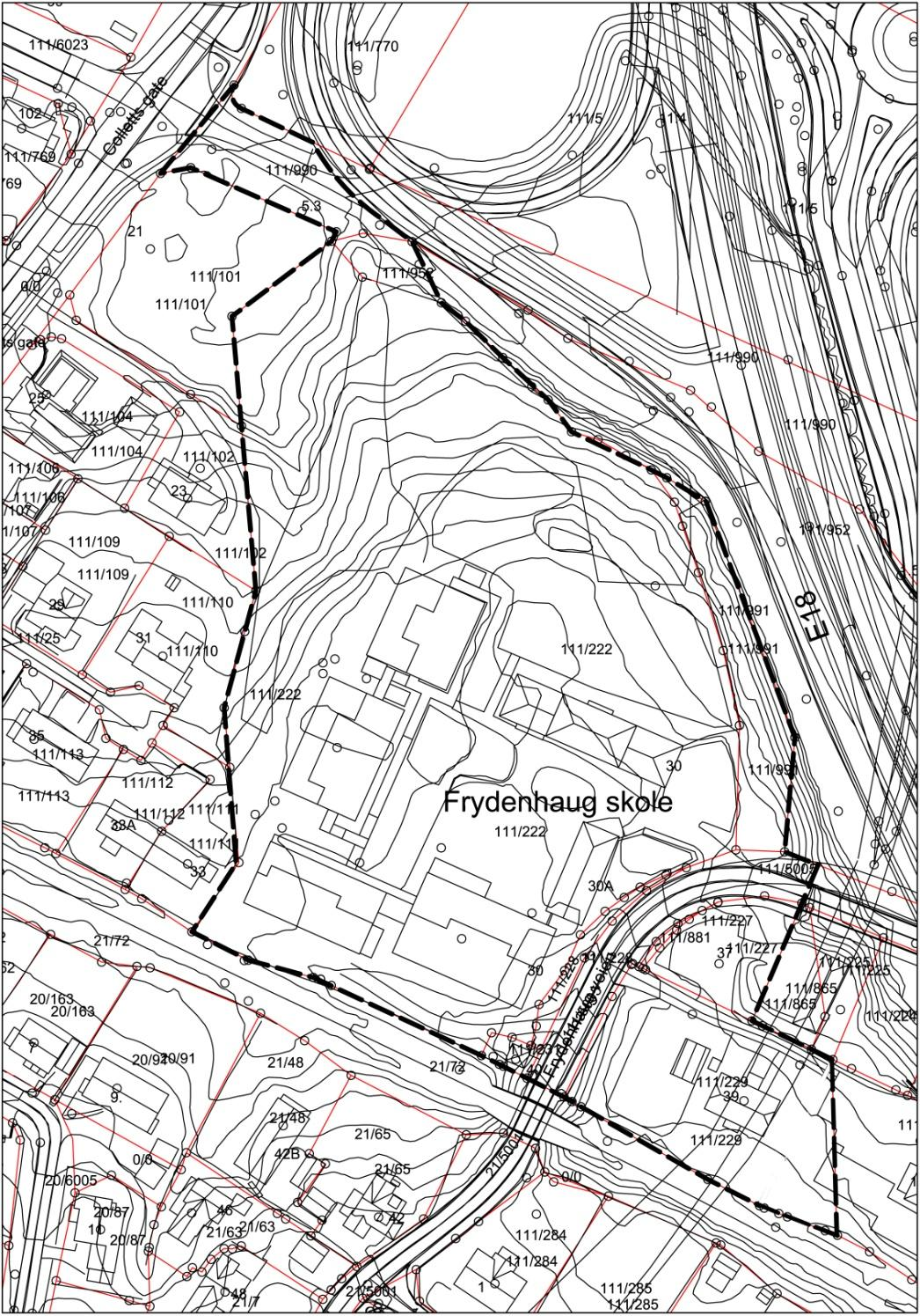2. Planområdet, eksisterende forhold 2.1. Beliggenhet og størrelse Området omfatter Frydenhaugveien 30, 30A og 39, Frydenhaug skole, i Drammen Kommune.