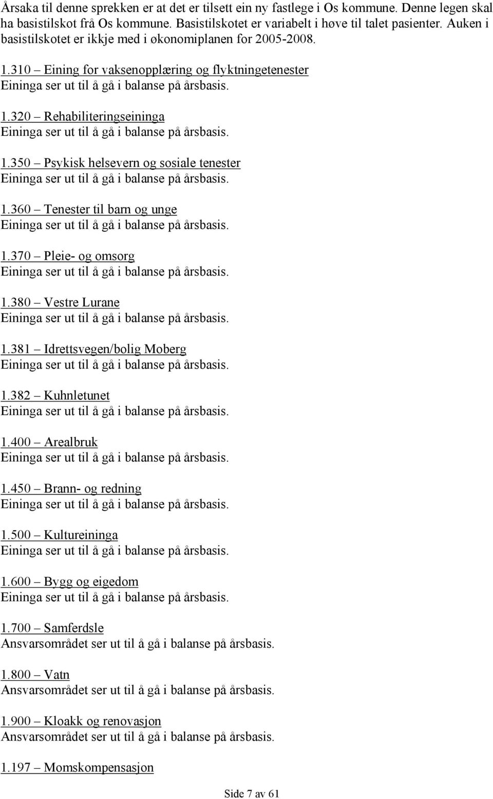 360 Tenester til barn og unge 1.370 Pleie- og omsorg 1.380 Vestre Lurane 1.381 Idrettsvegen/bolig Moberg 1.382 Kuhnletunet 1.400 Arealbruk 1.450 Brann- og redning 1.500 Kultureininga 1.