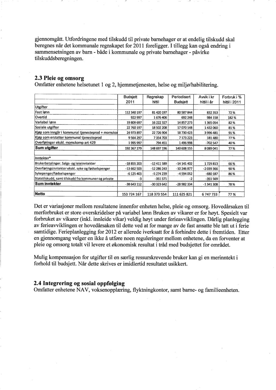 3 Pleie og omsorg Omfattèr enhetene helsetunet 1 og 2, hjemmetjenesten, helse og miljølhabilitering.