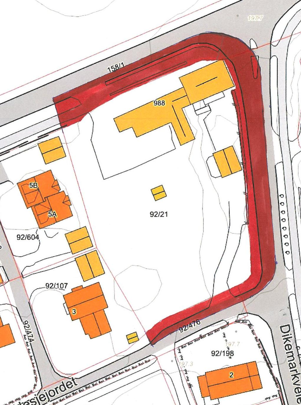 Eksempel: forretningstomt Halvparten av Clstøtende vei legges Cl tomtearealet.