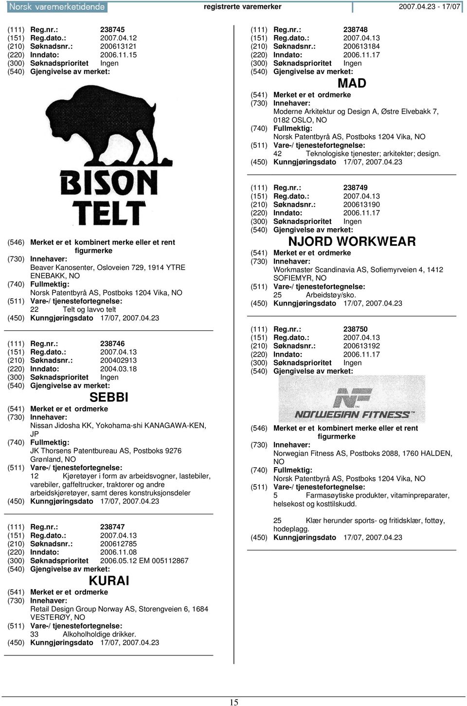 (546) Merket er et kombinert merke eller et rent figurmerke Beaver Kanosenter, Osloveien 729, 1914 YTRE ENEBAKK, NO Norsk Patentbyrå AS, Postboks 1204 Vika, NO 22 Telt og lavvo telt (111) Reg.nr.