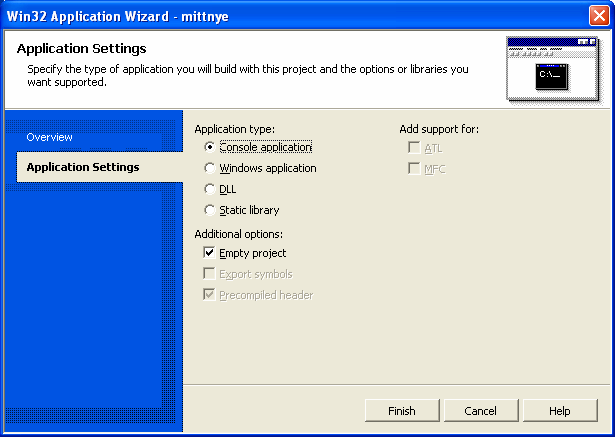 Å lage programmer i C++ side 11 av 15 Figur 11 Applikasjonstypen er Console Application.