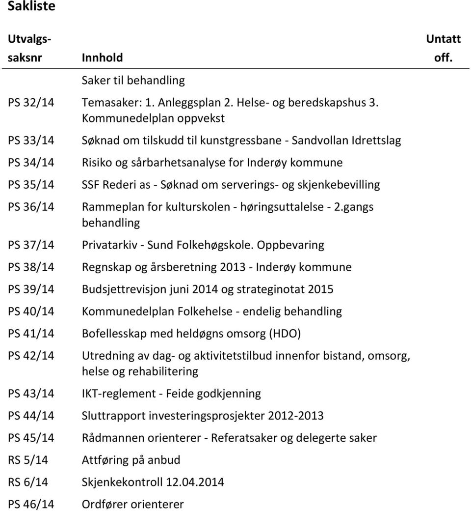 as - Søknad om serverings- og skjenkebevilling Rammeplan for kulturskolen - høringsuttalelse - 2.gangs behandling Privatarkiv - Sund Folkehøgskole.