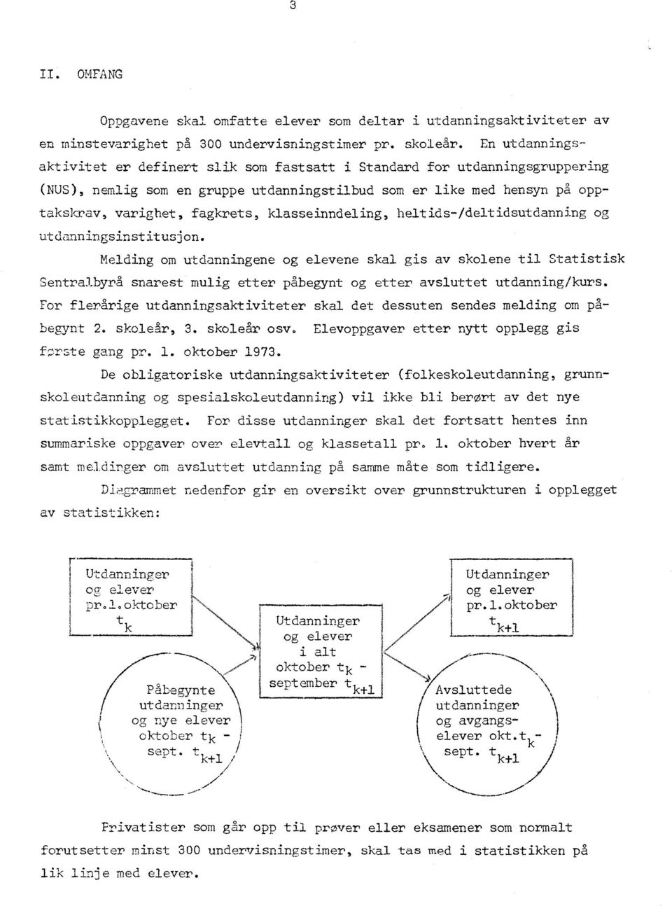 Melding om utdanningene og elevene skal gis av skolene til Statistisk Sentralbyrå snarest mulig etter påbegynt og etter avsluttet utdanning/kurs For flerårige utdanningsaktiviteter skal det dessuten