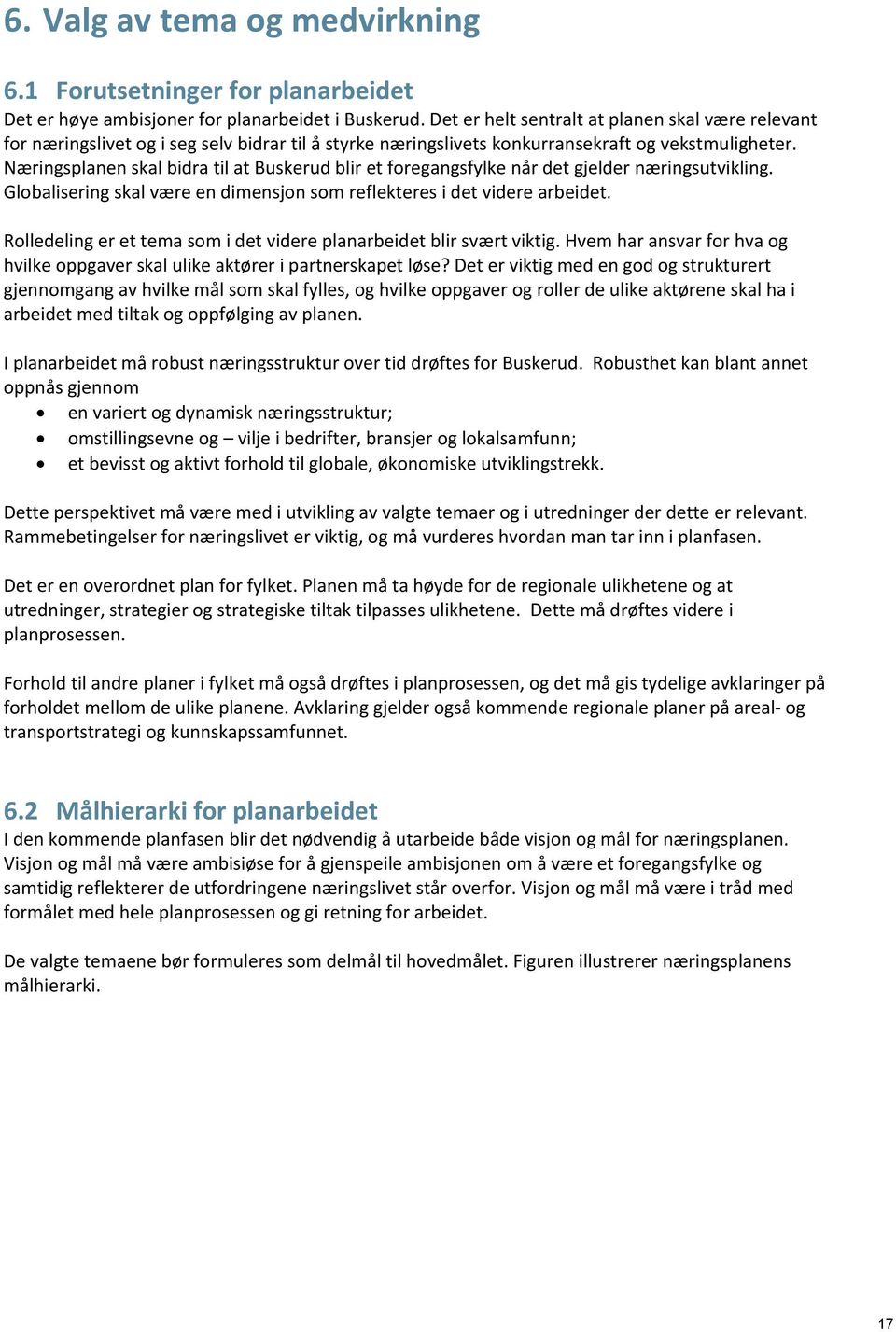 Næringsplanen skal bidra til at Buskerud blir et foregangsfylke når det gjelder næringsutvikling. Globalisering skal være en dimensjon som reflekteres i det videre arbeidet.