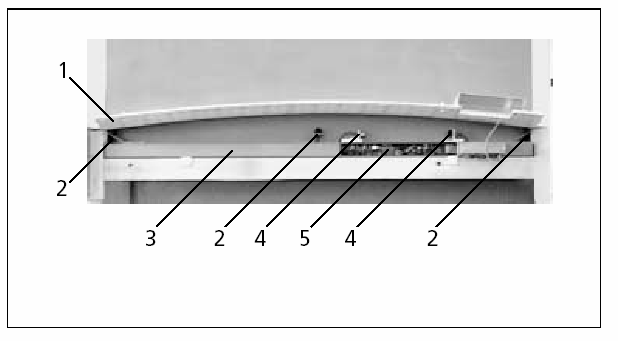 Rengjøring av målestaven 1. Deksel foran målestaven 2. Mikrofoner (Acoustical transducer) 3. Målestaven 4. Kompensasjonsmåler (termometer) (eller sensor, avhengig av modell) 5.