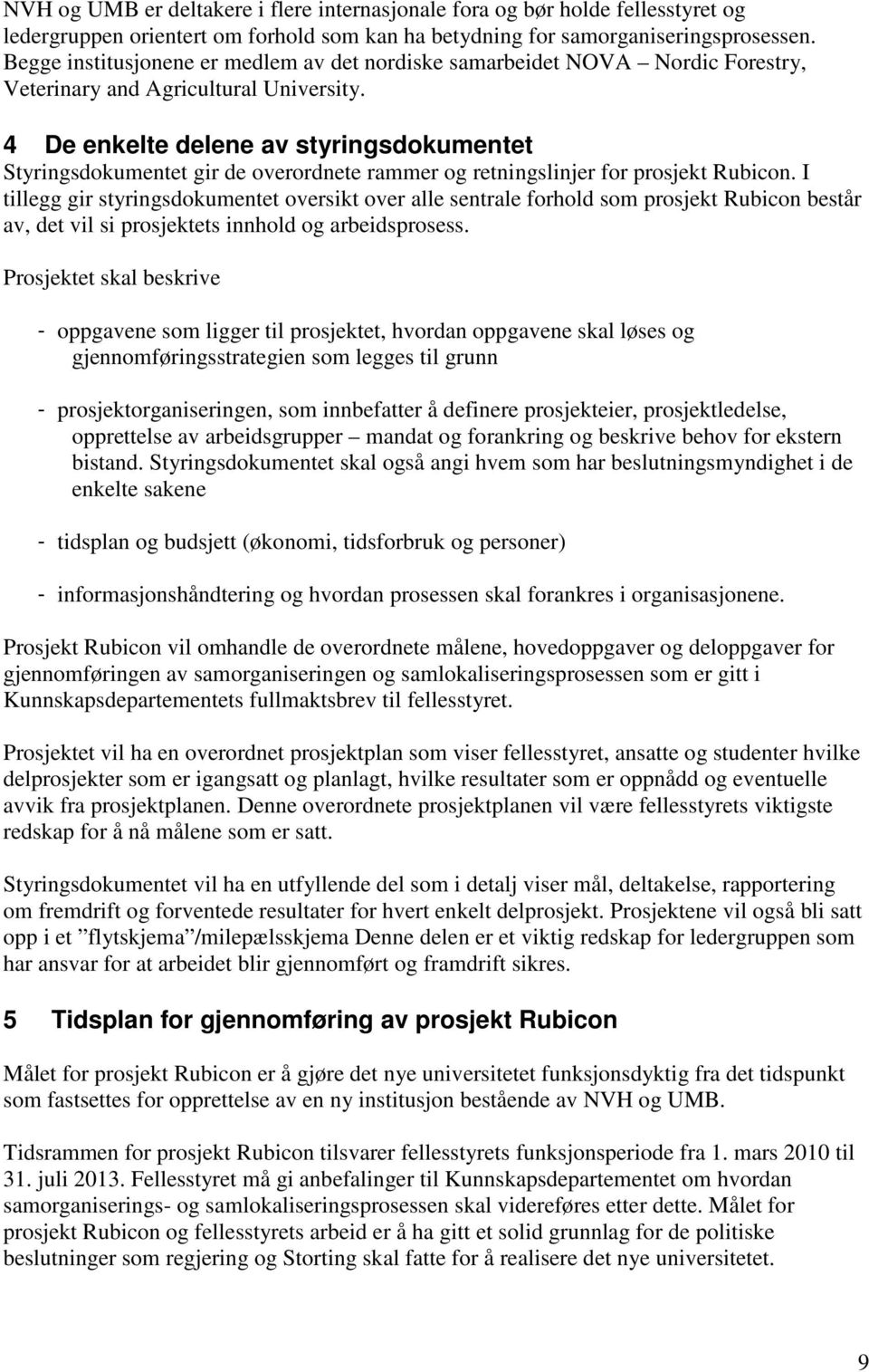 4 De enkelte delene av styringsdokumentet Styringsdokumentet gir de overordnete rammer og retningslinjer for prosjekt Rubicon.