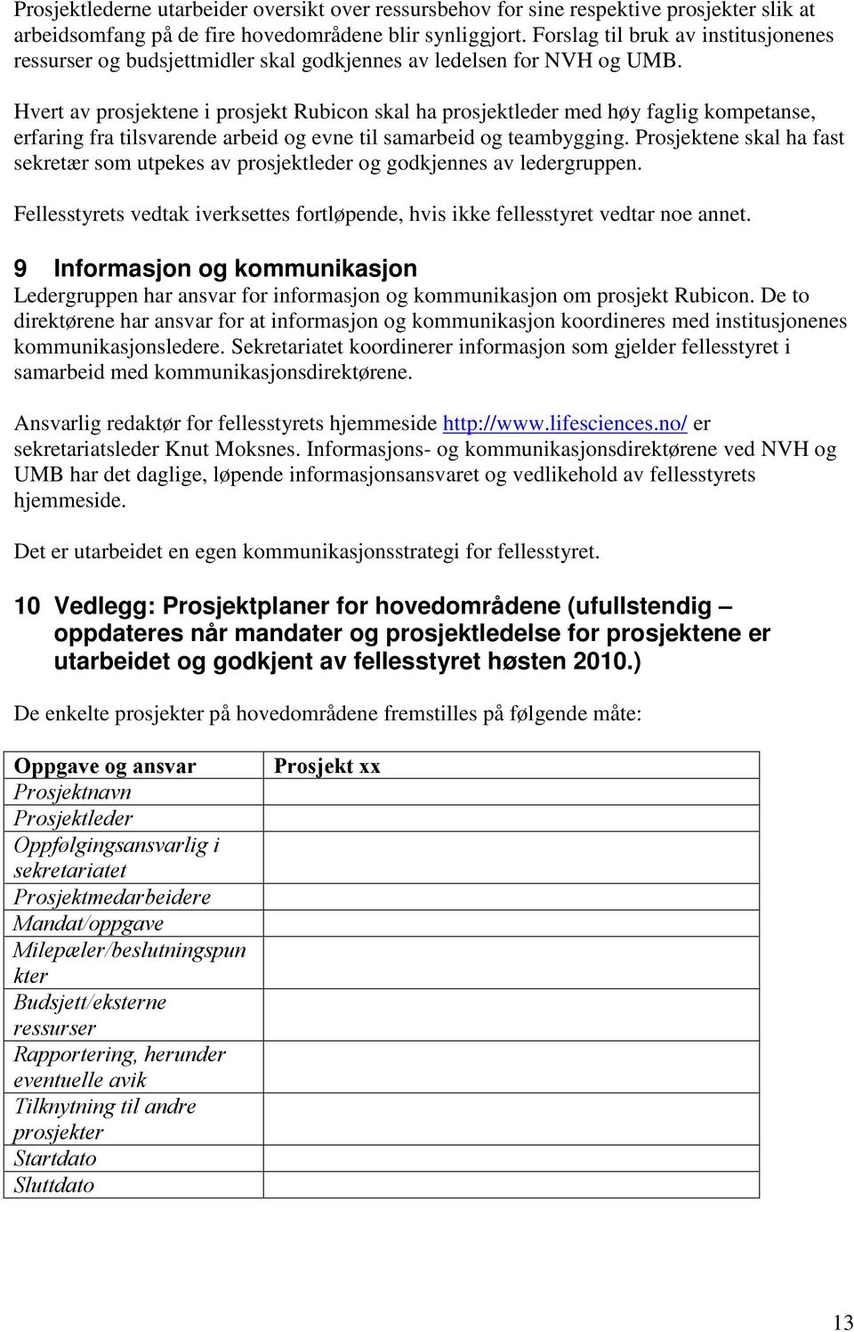 Hvert av prosjektene i prosjekt Rubicon skal ha prosjektleder med høy faglig kompetanse, erfaring fra tilsvarende arbeid og evne til samarbeid og teambygging.