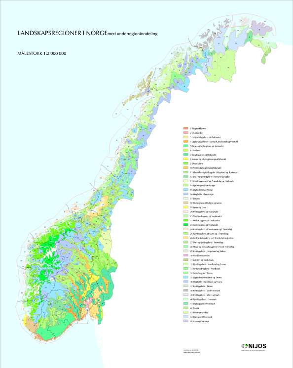 Inndeling av Norge i 444 underregioner var utgangspunkt for sammenstilling av 45 landskapsregioner.