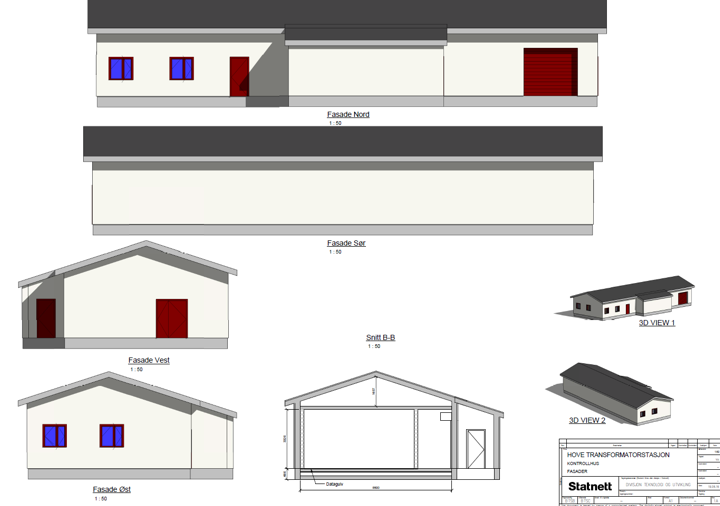 Velegg 4: Plan- og fasadetegninger, kontroll og servicebygg 9000 28731