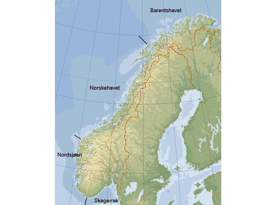 Figur 1. Inndeling av norskekysten i forskjellige havsystemer (etter Moy et al. 2003) Tabell 3.