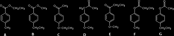 9) Hvilke av de nedenstående molekylene har et forventet 1 H-NMR