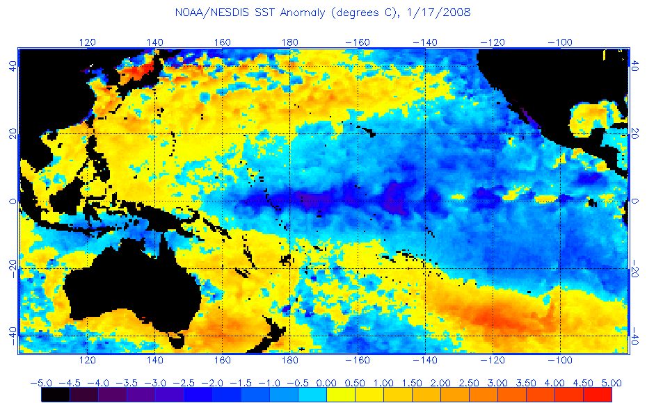 NOAA/NESDIS SST Anomaly (C), 1/17/2008 NOAA/NCEP/NWS SST Anomaly (C), 9/17/1997-2 -1 0 1 2 3 4 5 (ºC) 1997/98 El Niño