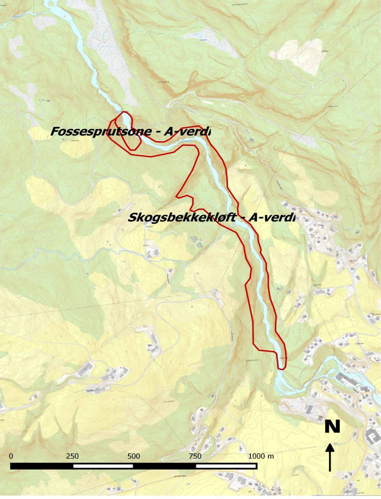 Naturtyper kartlagt i området Ørredalsfossen Fossesprutsone, gitt verdi A