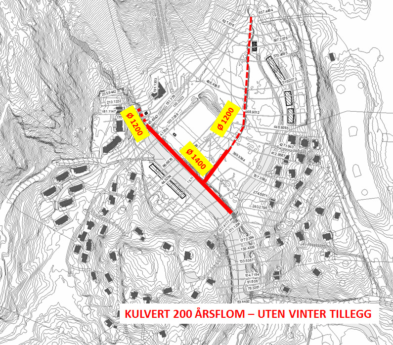 Øket kulvertstørrelse for tilfredsstillende kapasitet i flate partier Reinstjønn Kvitefossbekk oppstr.