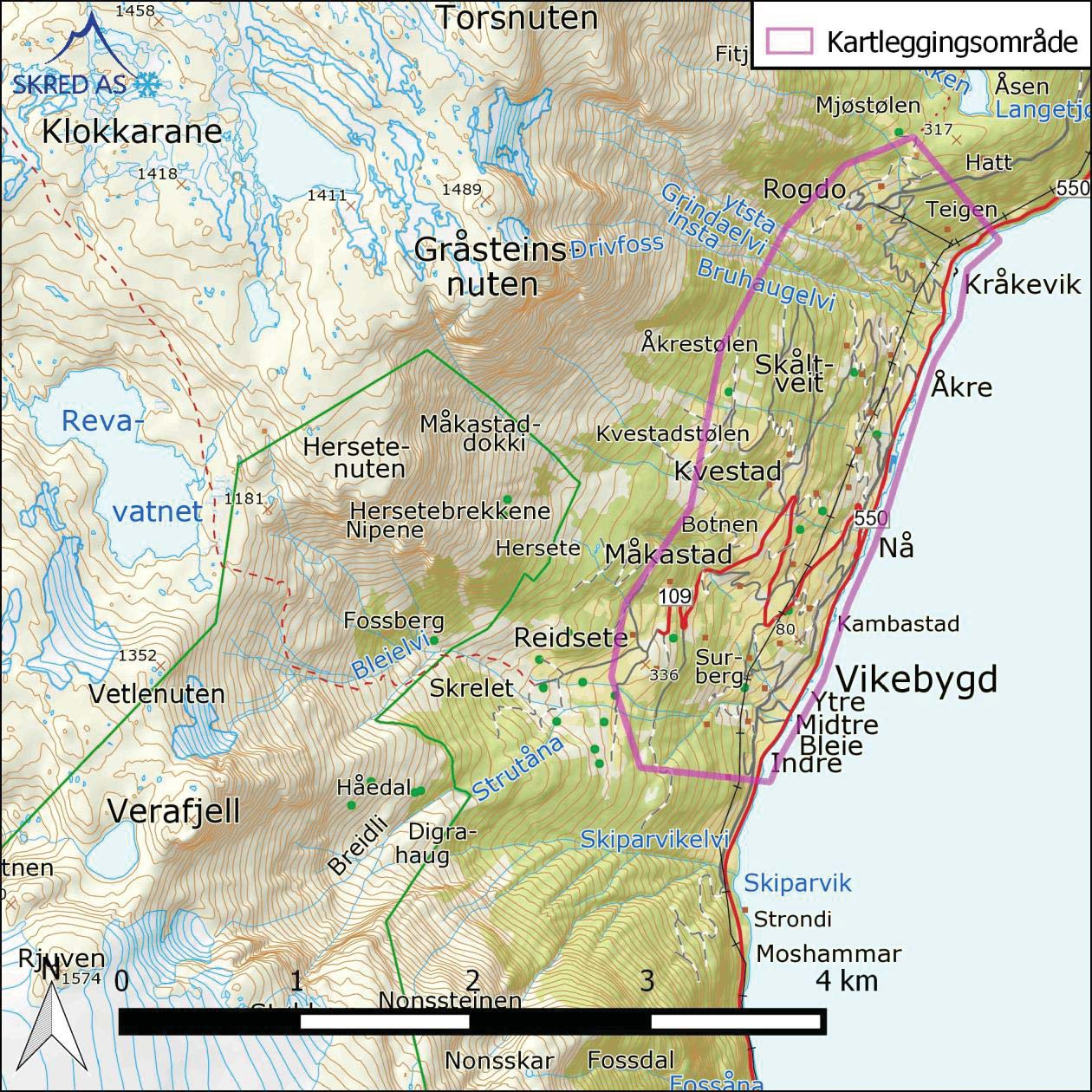 1 Innledning 1.1 Bakgrunn Som en del av skredforvaltningsarbeidet gjennomfører NVE kartlegging av faren for snøskred/sørpeskred, steinsprang/steinskred og jordskred/flomskred i statlig regi jfr.