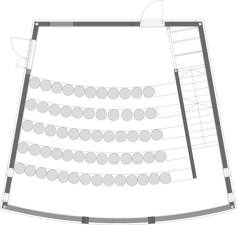 Eksempel: Bogstad skole (1-7), nybygg Areal: 69 m 2 Auditoriet på Bogstad skole har plass til ca. 60 elever og har trappeamfi uten stoler. Rommet har tilgang både fra 1. og 2.