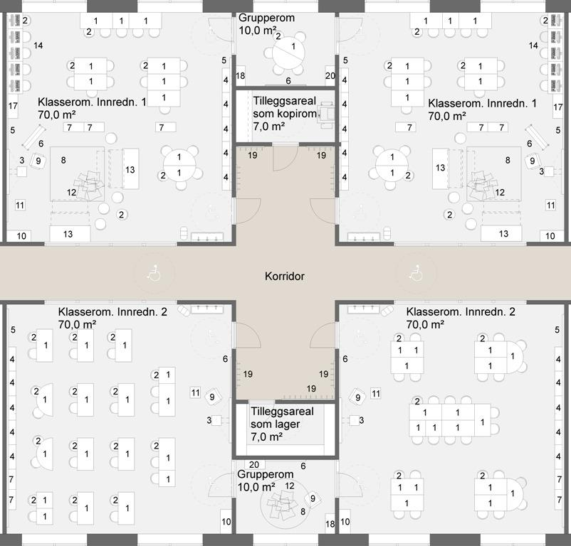 Illustrert planløsning hjemmeområde 1.-4. trinn, alt.