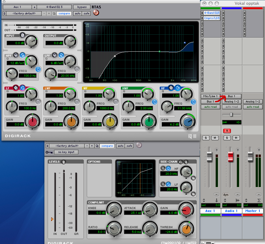 Mikrofonopptak med plug-ins. Når det er vokal med i et musikkstykke er nesten alltid stemmen som er det viktigste instrumentet. Stemmeopptakene er også vanskelige å behandle elektronisk.